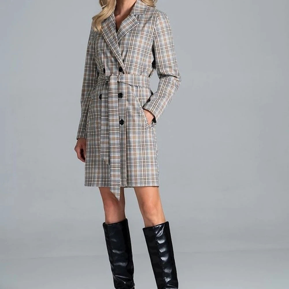 Knee-Length Belted Coat - Polyester Viscose Blend