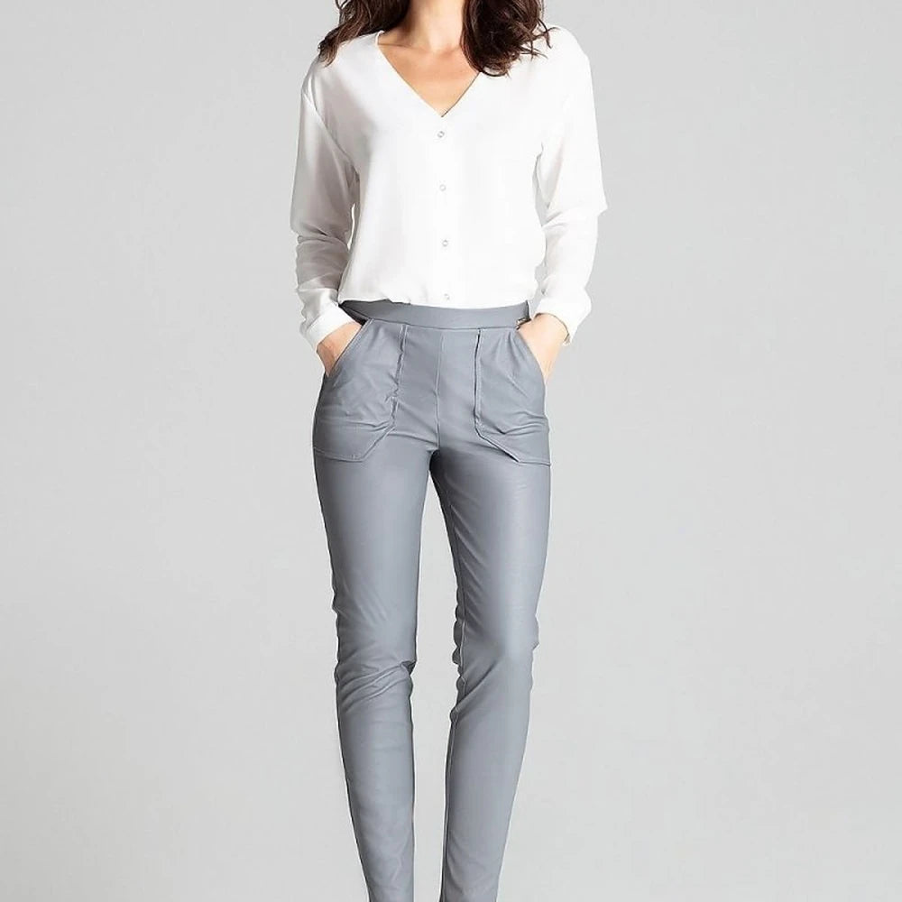 Grey Faux Leather Trousers