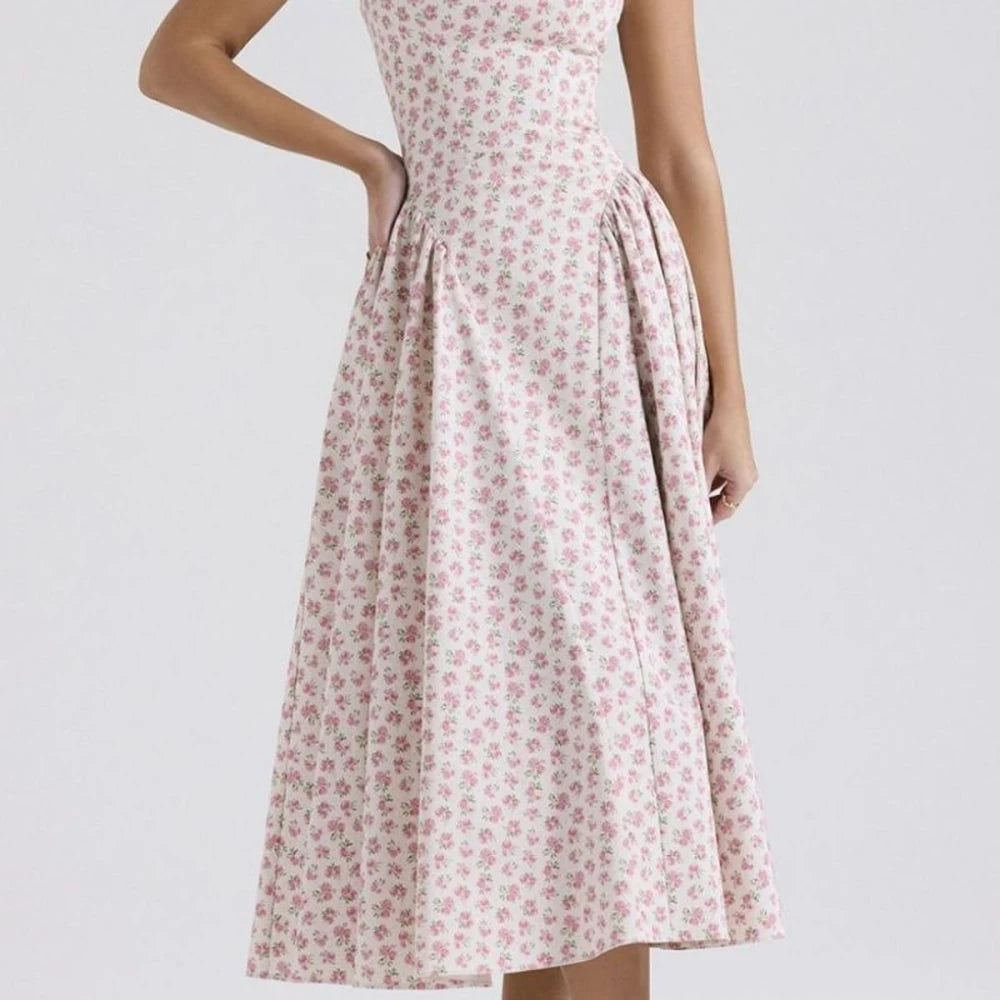 Floral Square Neck Midi Dress