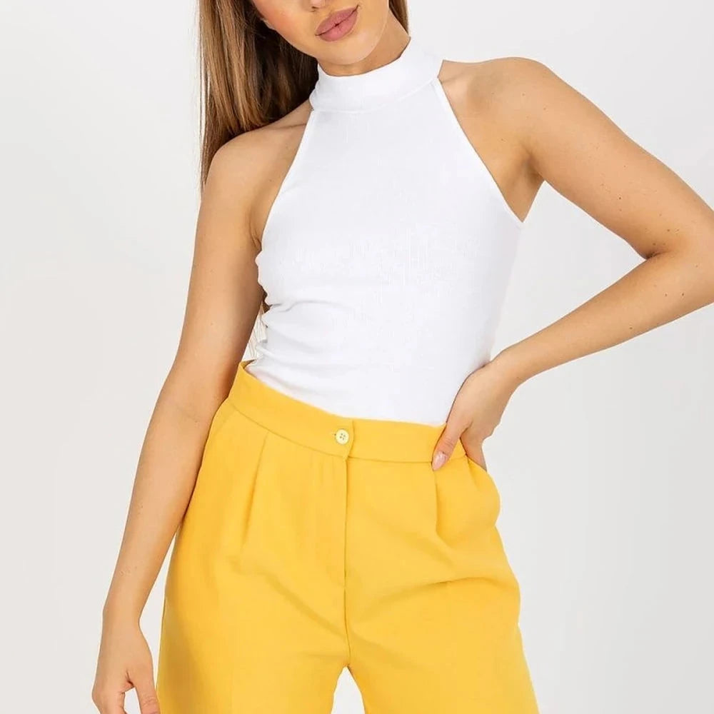 White Ribbed Half Turtleneck Top