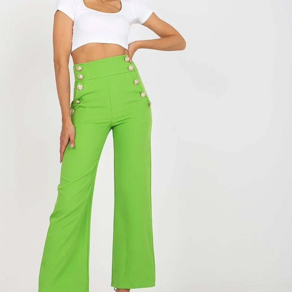 High-Waisted Trousers with Decorative Buttons