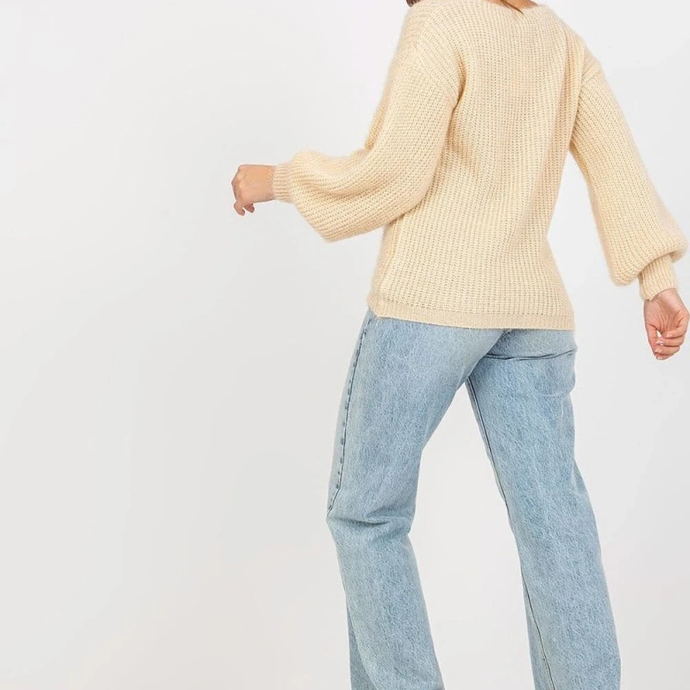 Women's Heart Neck Jumper - Acrylic, Moher, Wool Blend