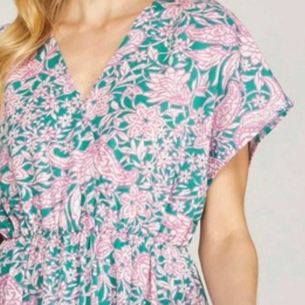 Plus Size Printed Surplice Mini Dress