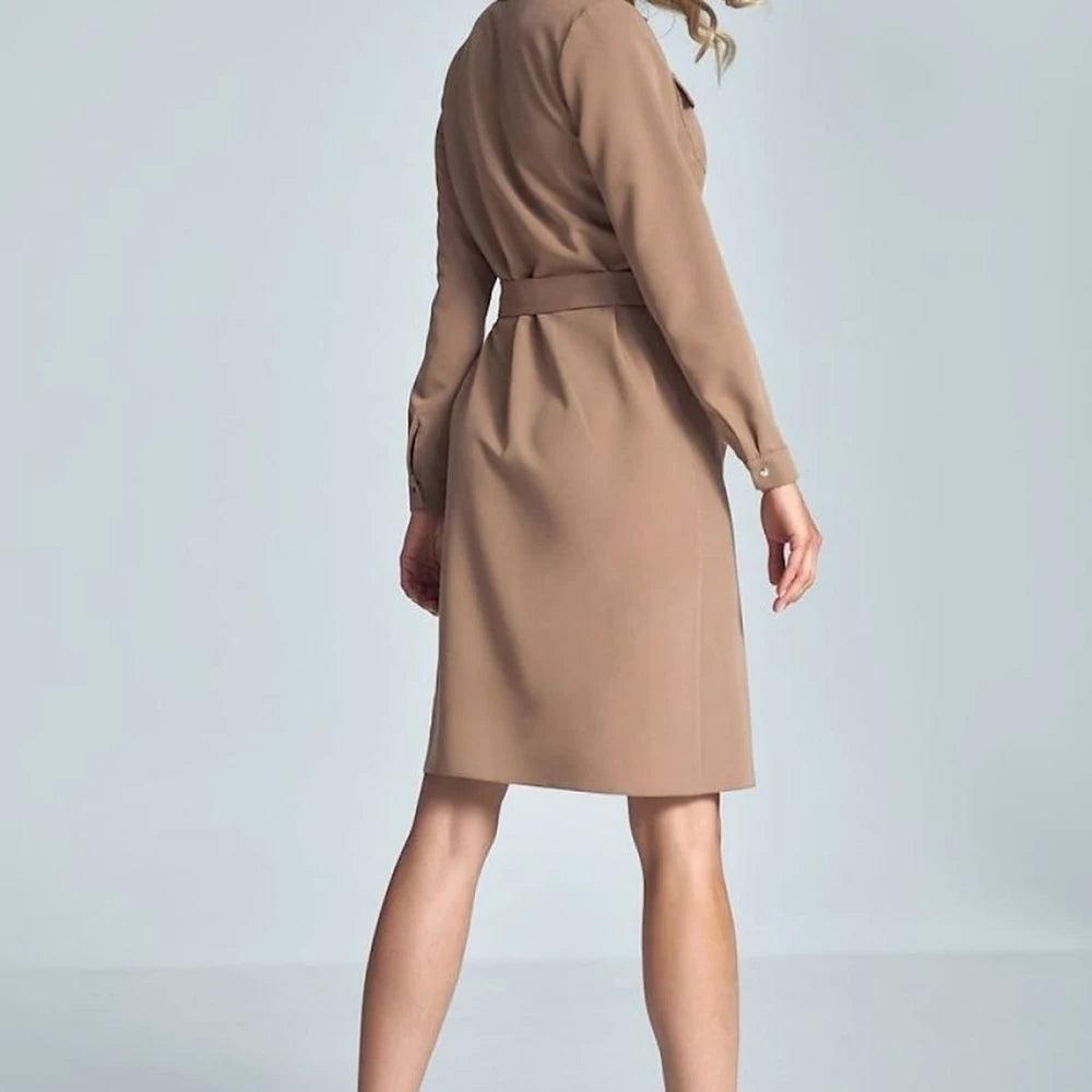 Black Midi Shirt Dress with Belt