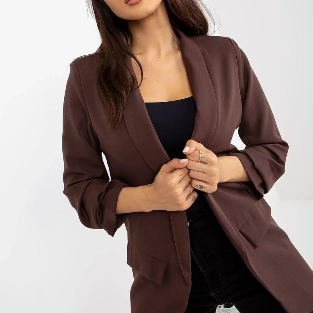 3/4 Sleeve Unbuttoned Jacket with Lining