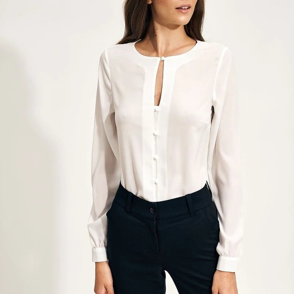 Women's Long Sleeve Shirt with Button Neckline