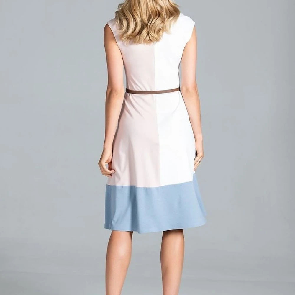 Tri-Color Sleeveless Midi Dress