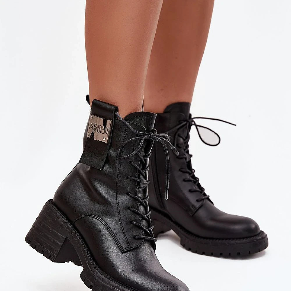 Women's Leather Ankle Boots with Block Heel