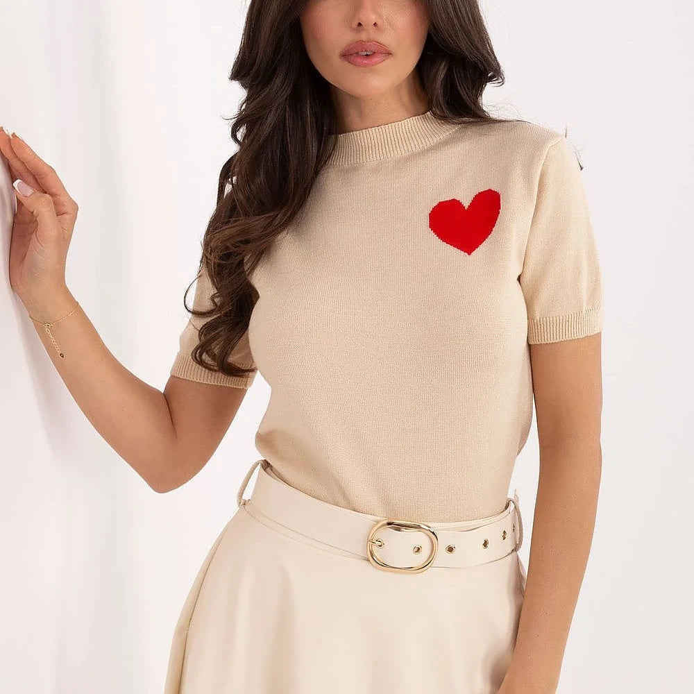 Short Sleeve Sweater with Heart Print
