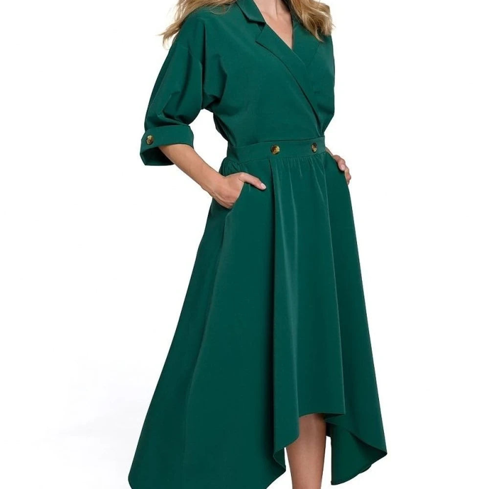 Elegant Day Dress with Asymmetrical Hem