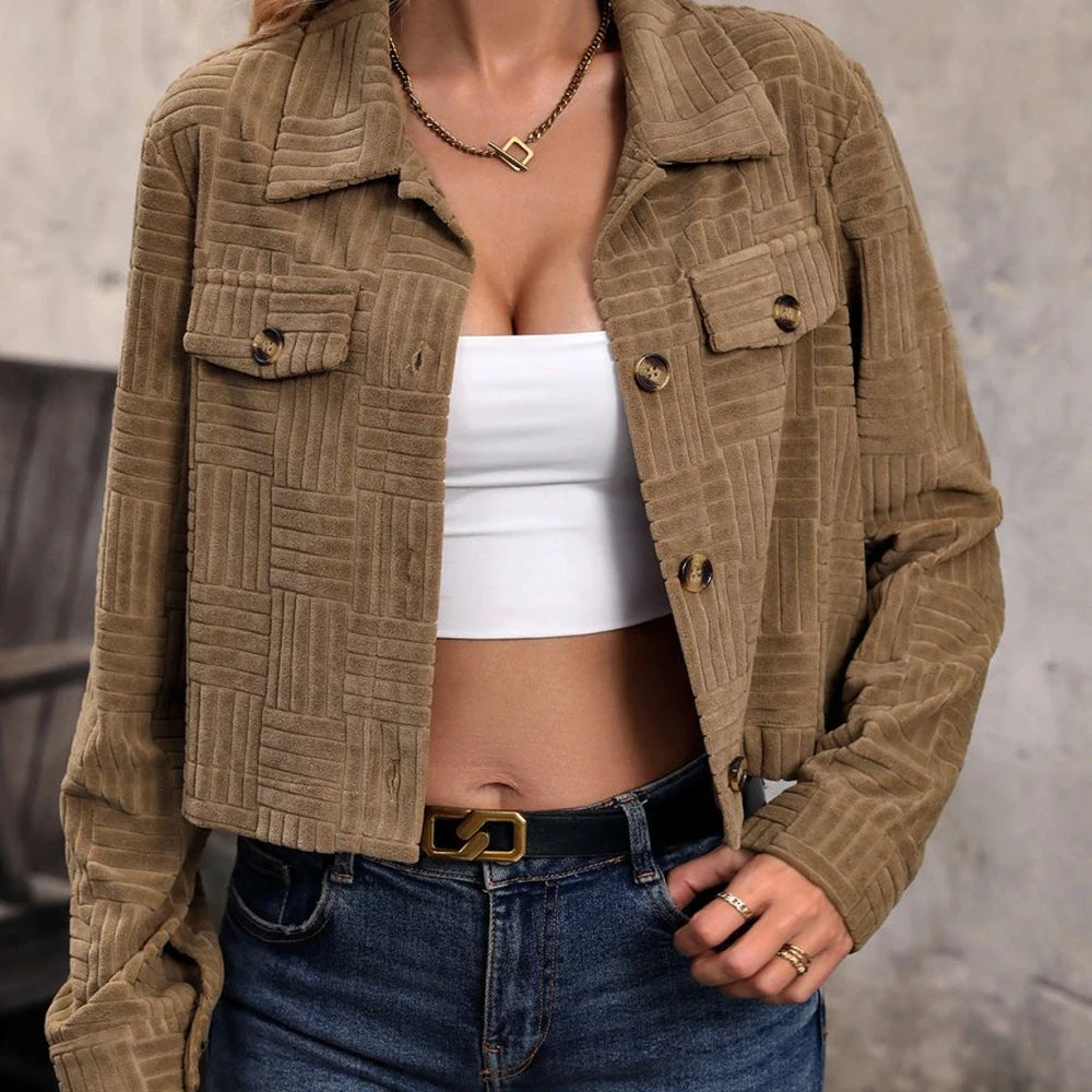 Caramel Collared Neck Button Front Jacket