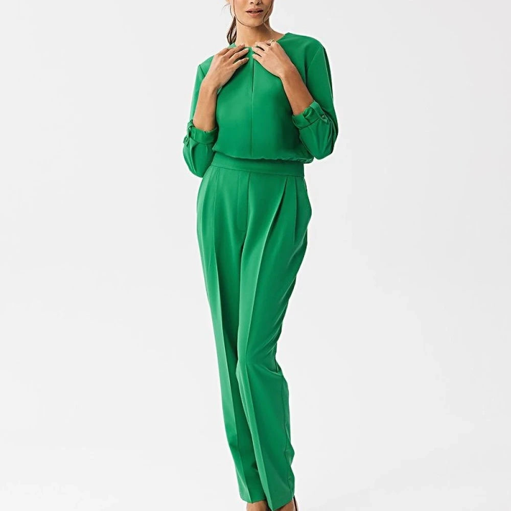 Elegant Slit Neck Jumpsuit with Button Closure