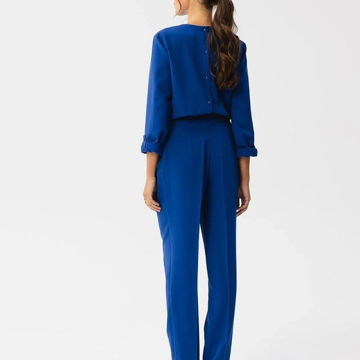 Elegant Slit Neck Jumpsuit with Button Closure
