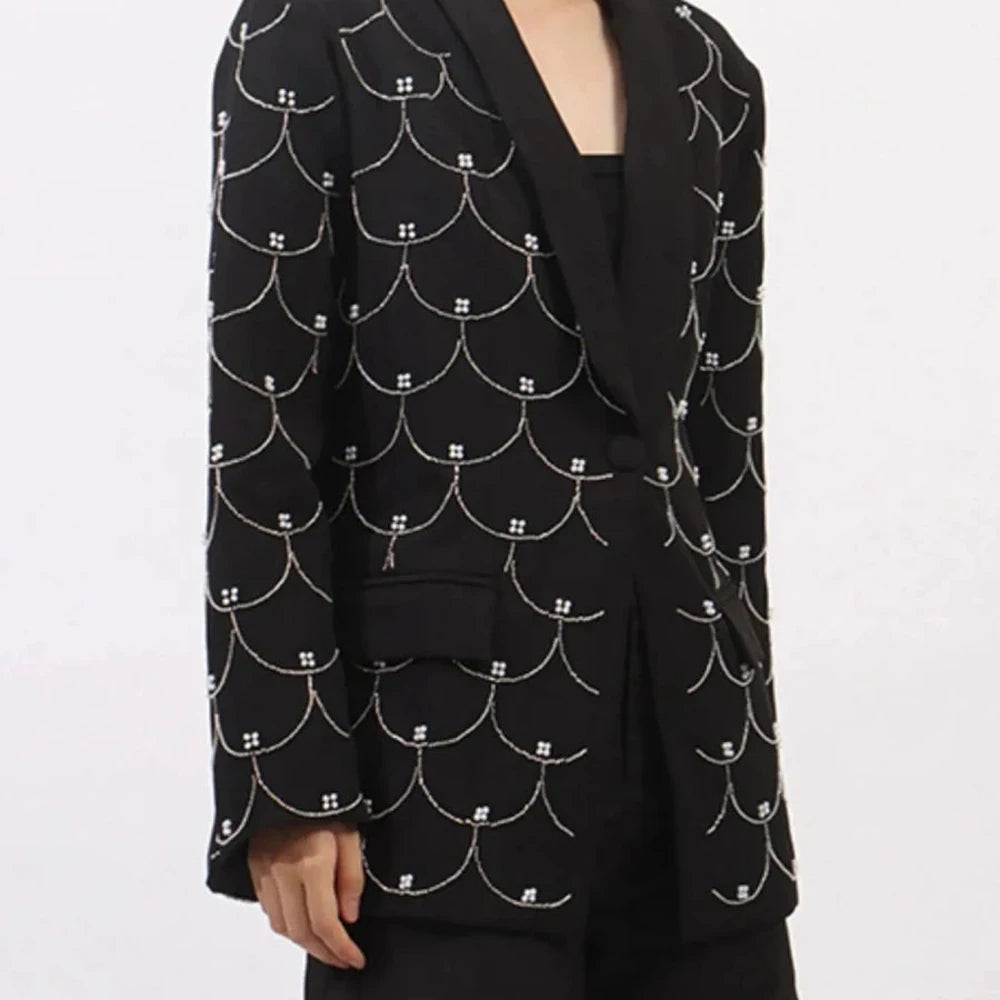 Pearl Detail Long Sleeve Blazer