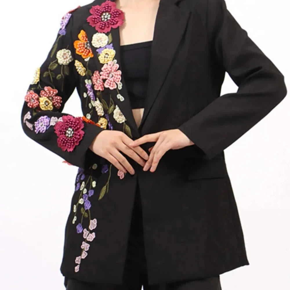 Pearl Detail Blazer with Flower Lapel