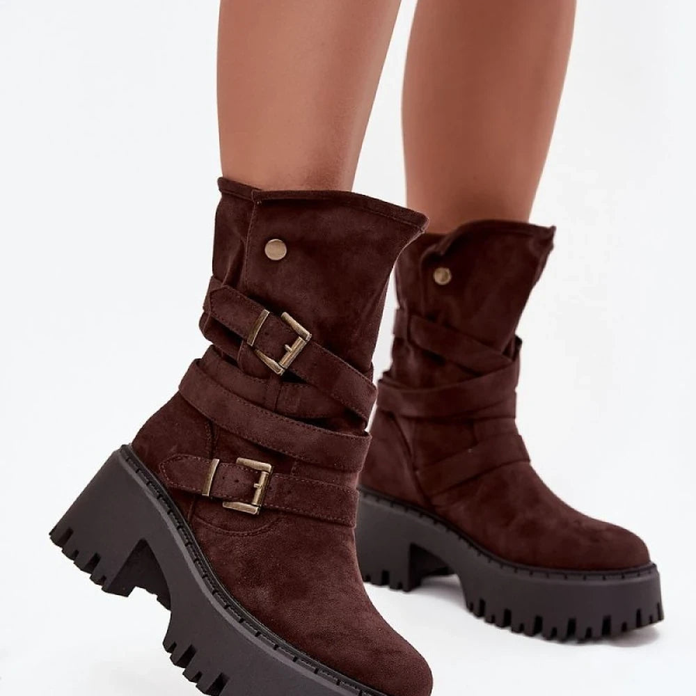 Women's Eco Suede Ankle Boots with Chunky Heel