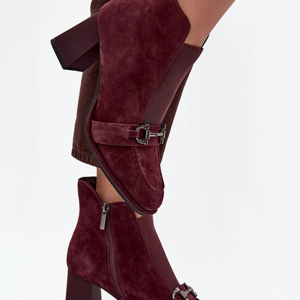 Suede Ankle Boots with Column Heel