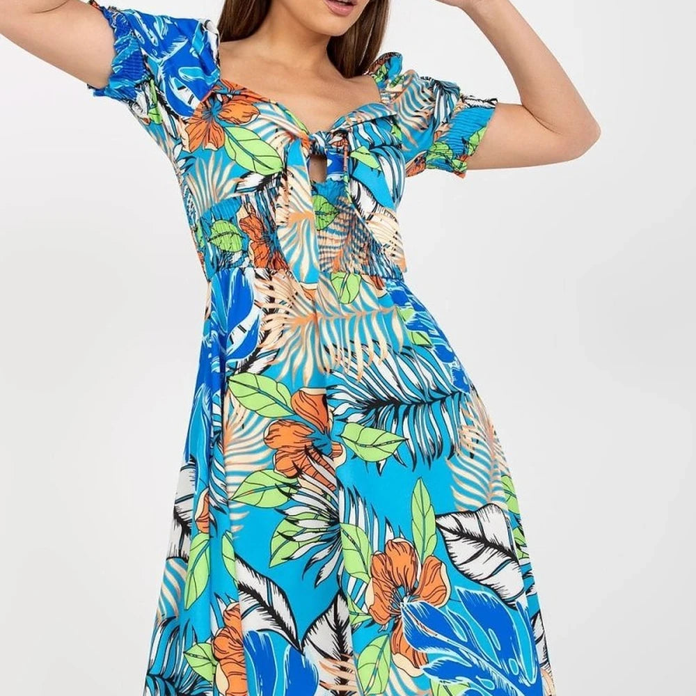 Spanish Neck Day Dress with Tie Detail