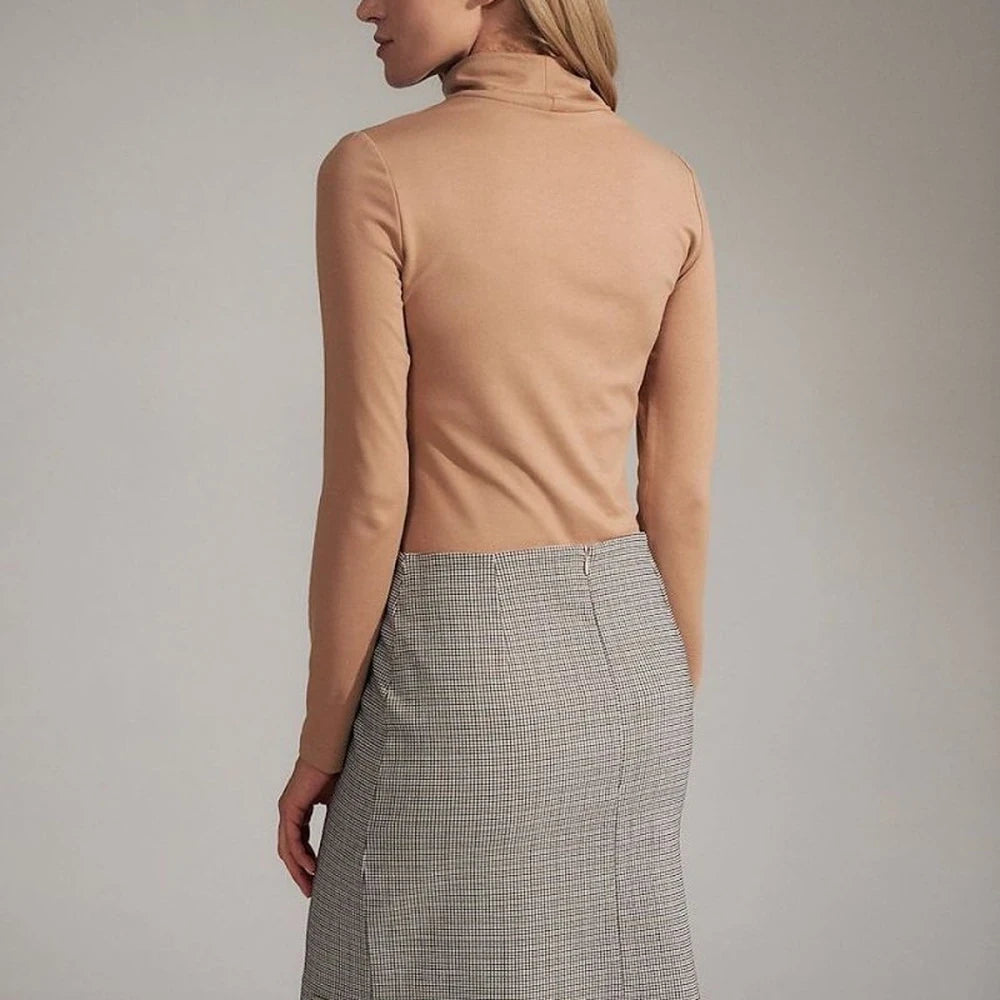 White Turtleneck Long Sleeve Blouse - Viscose Blend