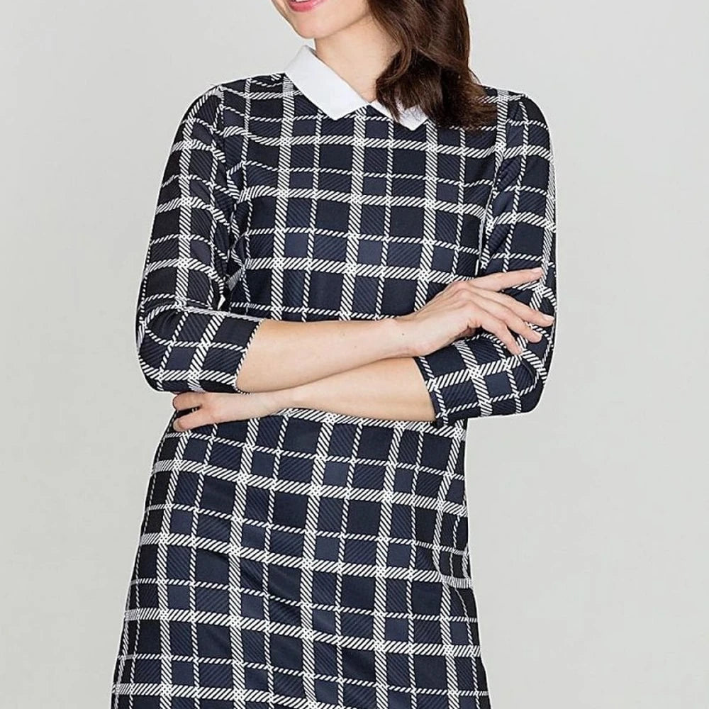Geometric Check Midi Dress with Collar