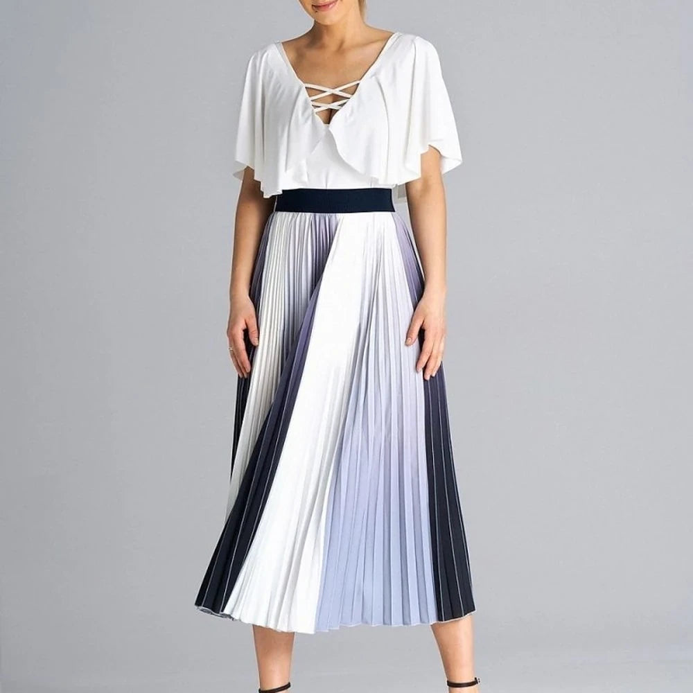 Pleated Midi Skirt with Elastic Waistband