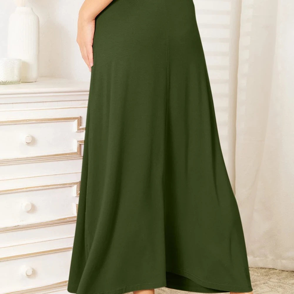 Drawstring Waist Maxi Skirt - Soft Rayon