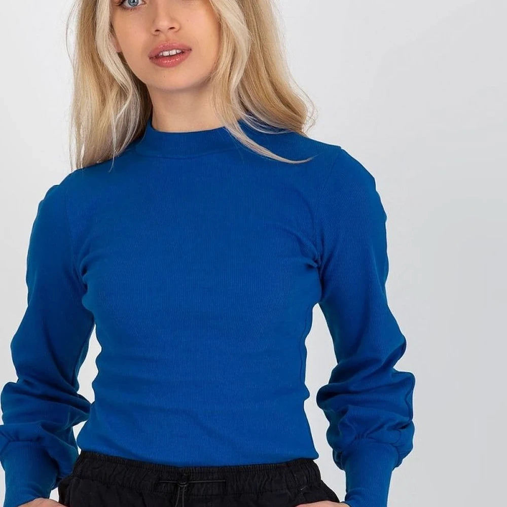 Ribbed Blouse with Long Sleeves and Wide Cuffs