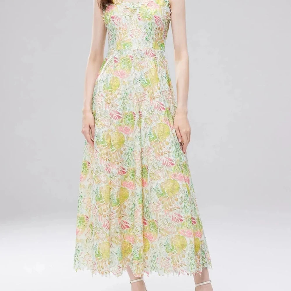 Floral Lace V-Neck Midi Dress