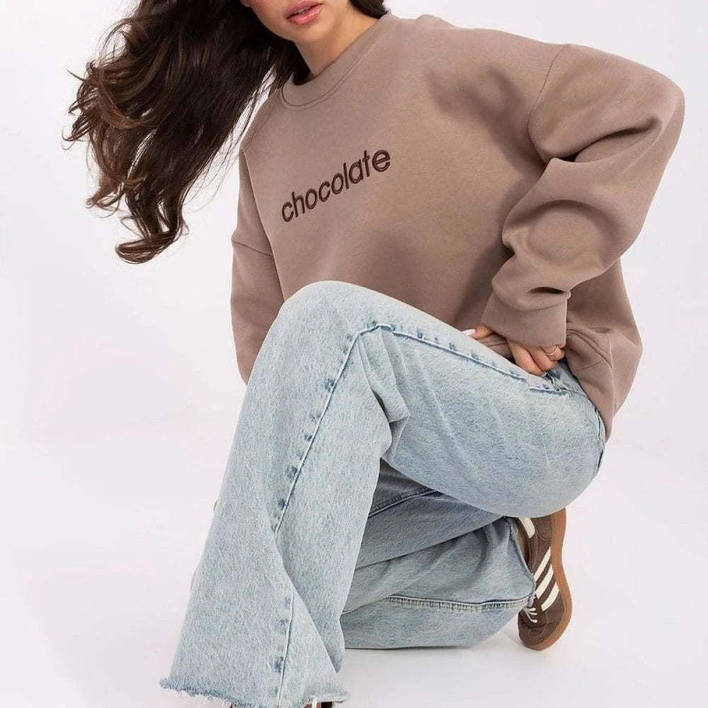Brown Cotton Spandex Sweatshirt with Embroidery