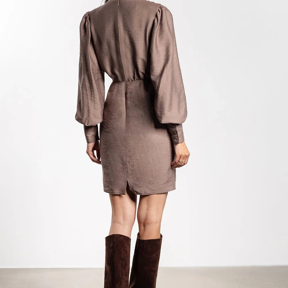 Mini V-Neck Cocktail Dress Puff Sleeves