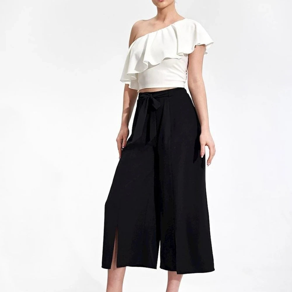 One Shoulder Ruffle Crop Blouse