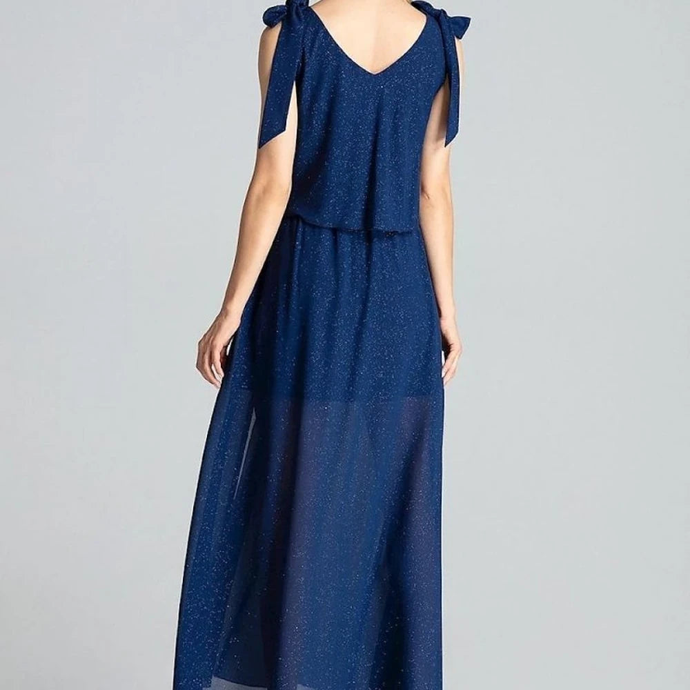 Navy Blue Sleeveless Maxi Dress with Slit