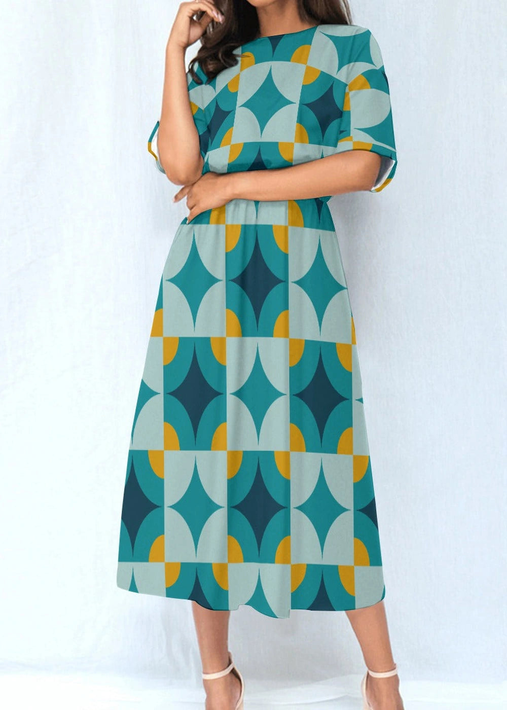 Polyester blend elastic waist dress