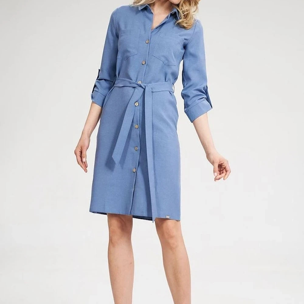 Women's Long Sleeve Shirt Dress with Belt