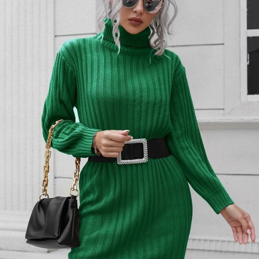 Ribbed Turtleneck Mini Sweater Dress