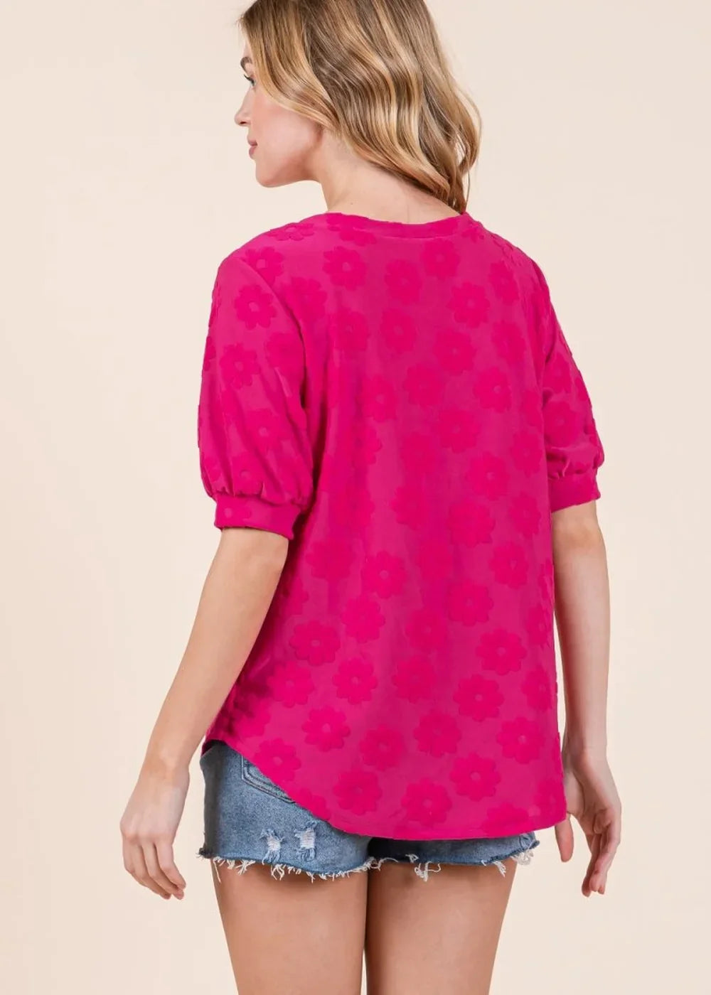 Floral Textured Top - Deep Pink