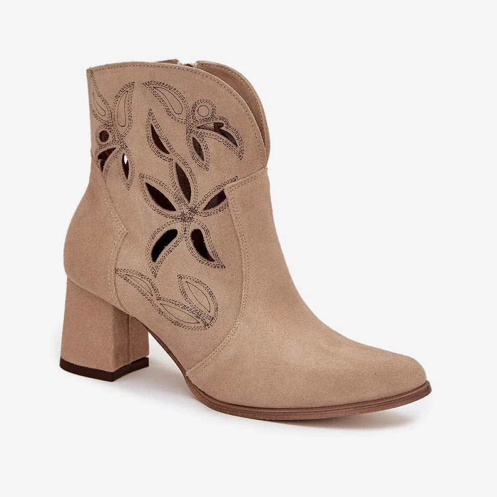 Beige Suede Lattice Ankle Boots