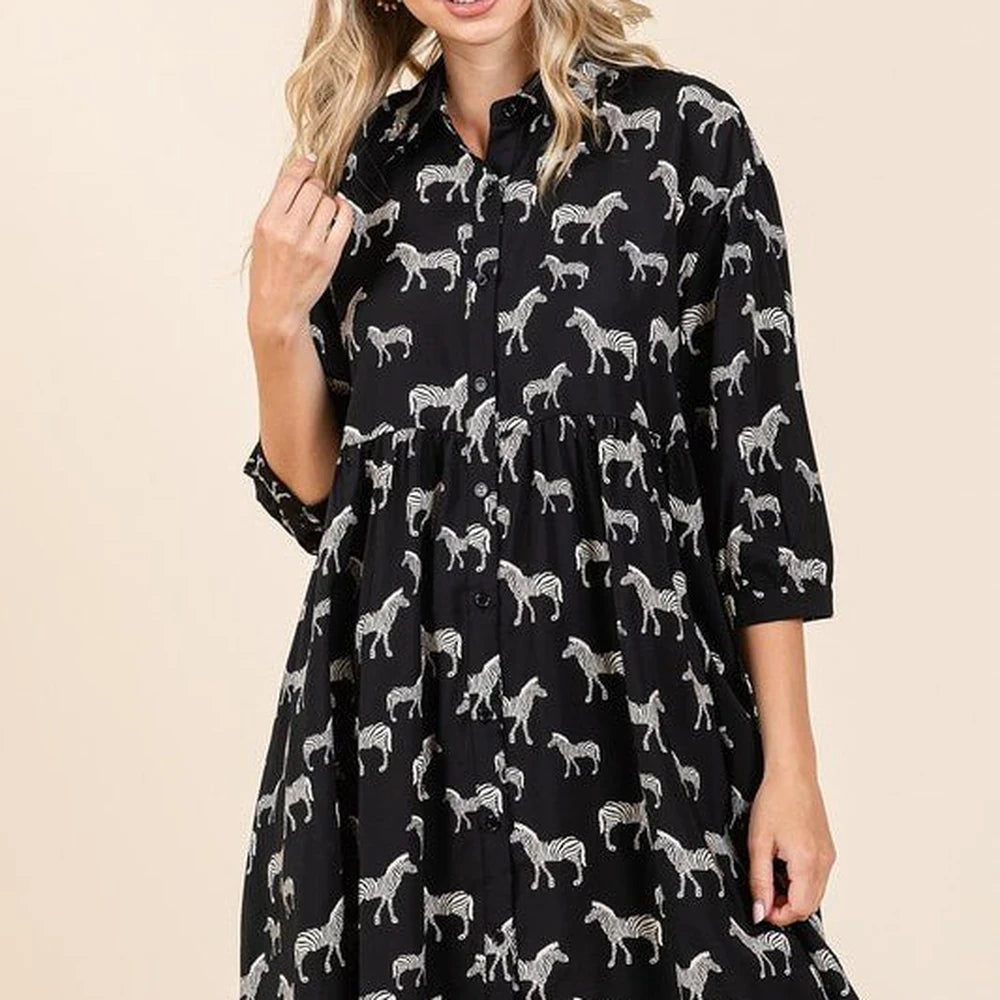 Zebra Print Button Down Mini Dress
