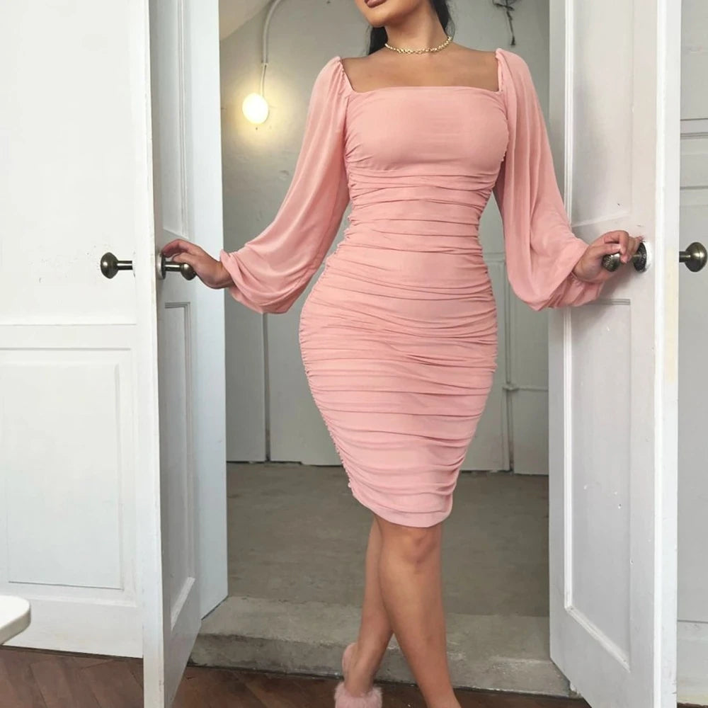 Zip-Back Ruched Bodycon Dress