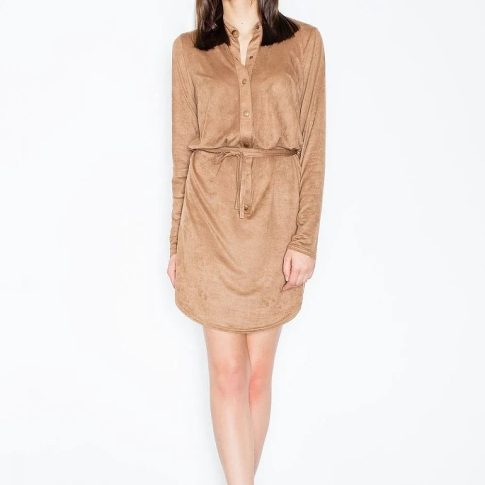 Green Button-Up Tie-Waist Suede Dress