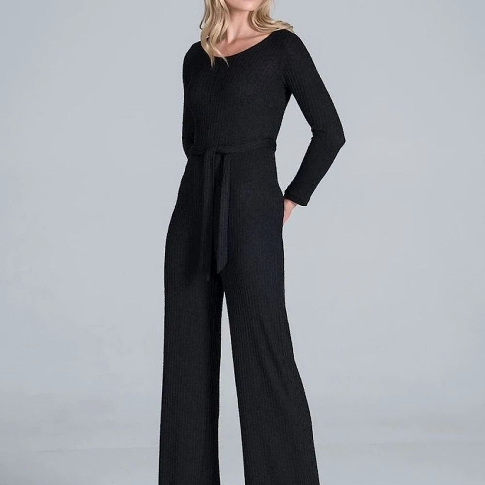 Women's Ribbed Knit Wide-Leg Jumpsuit