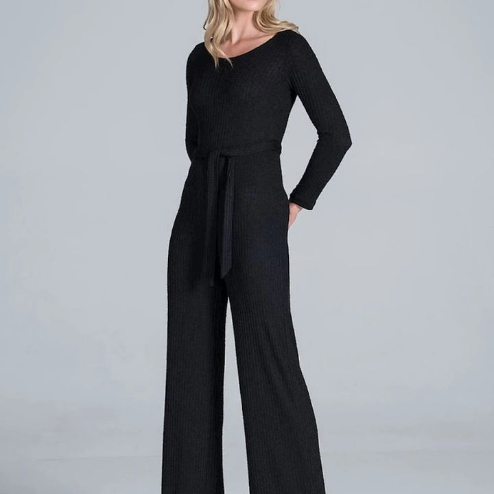 Women's Ribbed Knit Wide-Leg Jumpsuit