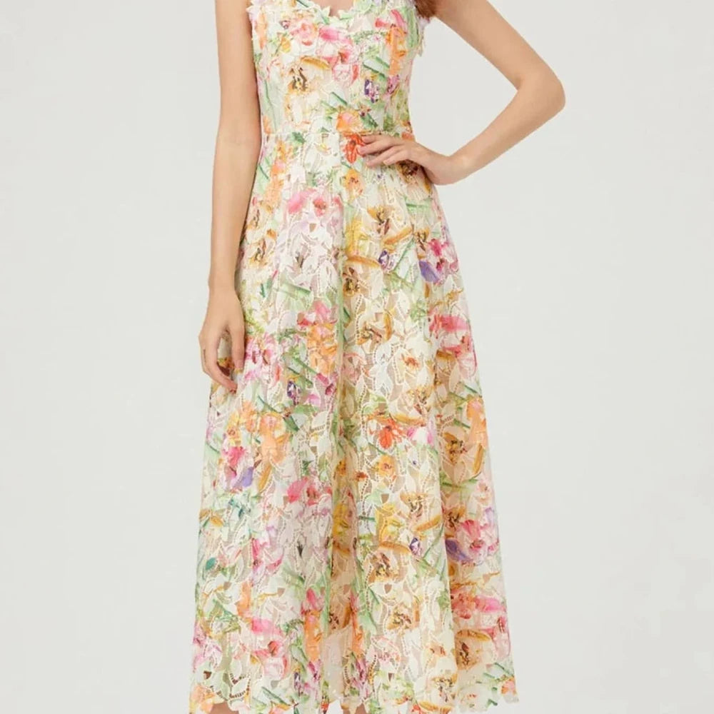 Floral Lace V-Neck Midi Dress