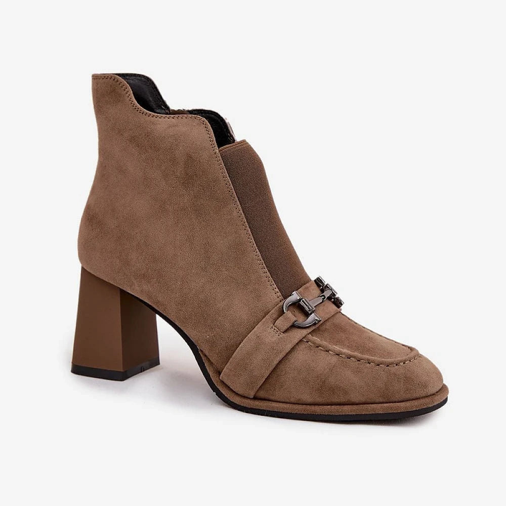 Suede Ankle Boots with Column Heel