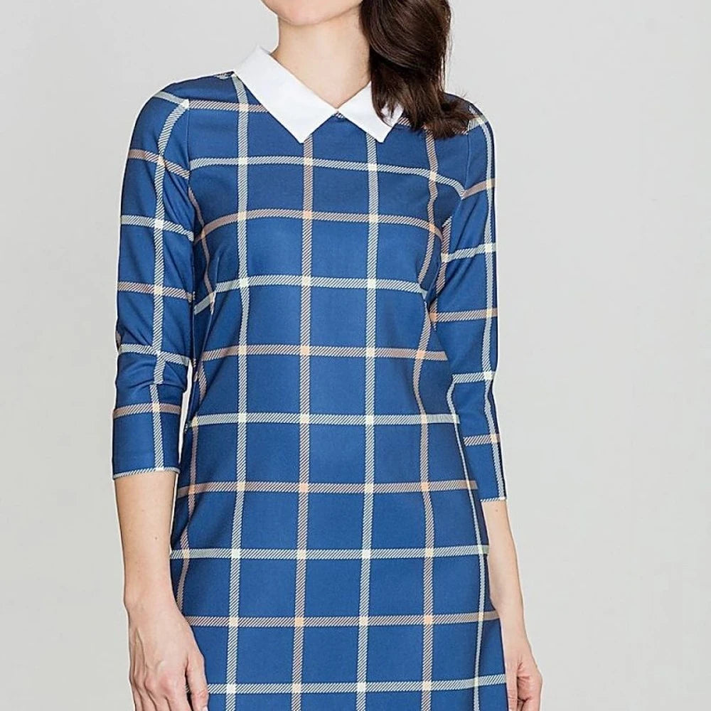 Geometric Check Midi Dress with Collar