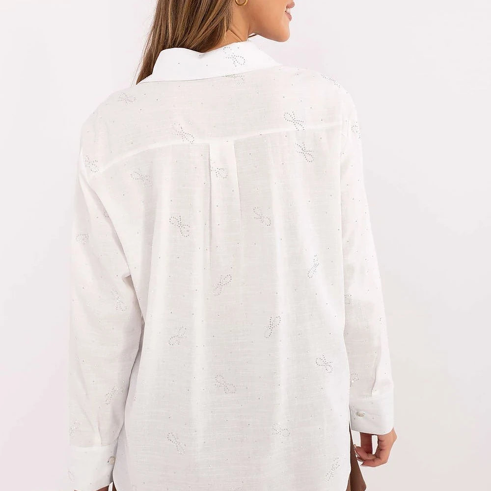 Viscose Long Sleeve Shirt with Jet Stones