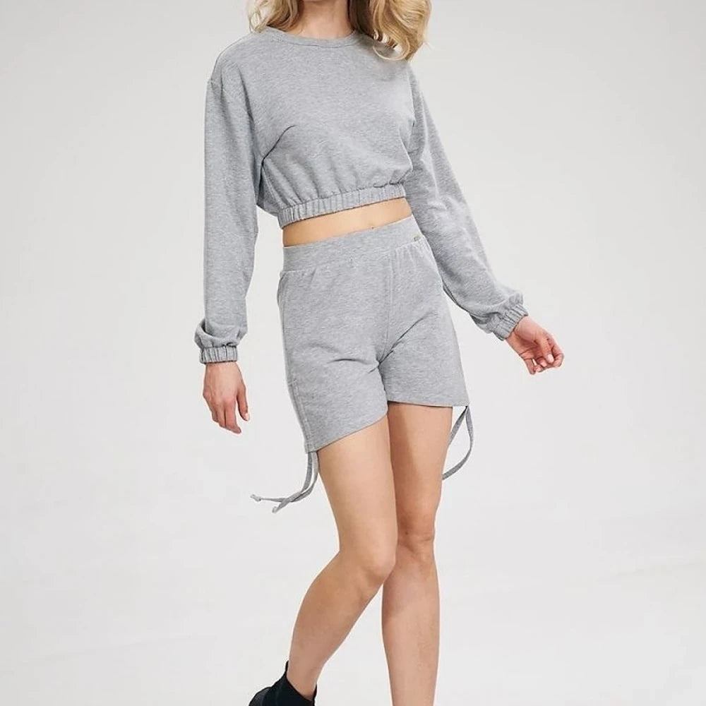 Cropped Long Sleeve Sweatshirt with Elastic Hem