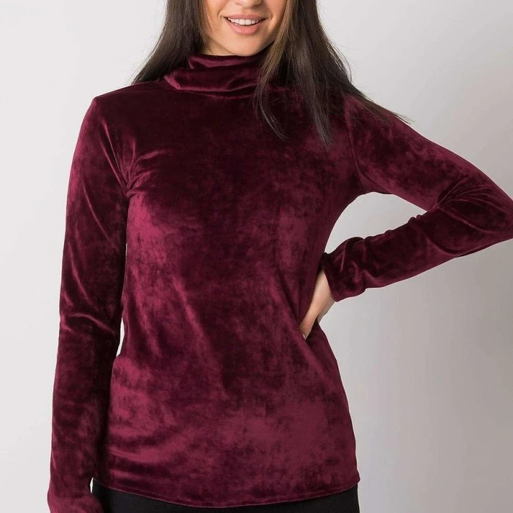 Turtleneck Velour Top with Long Sleeves