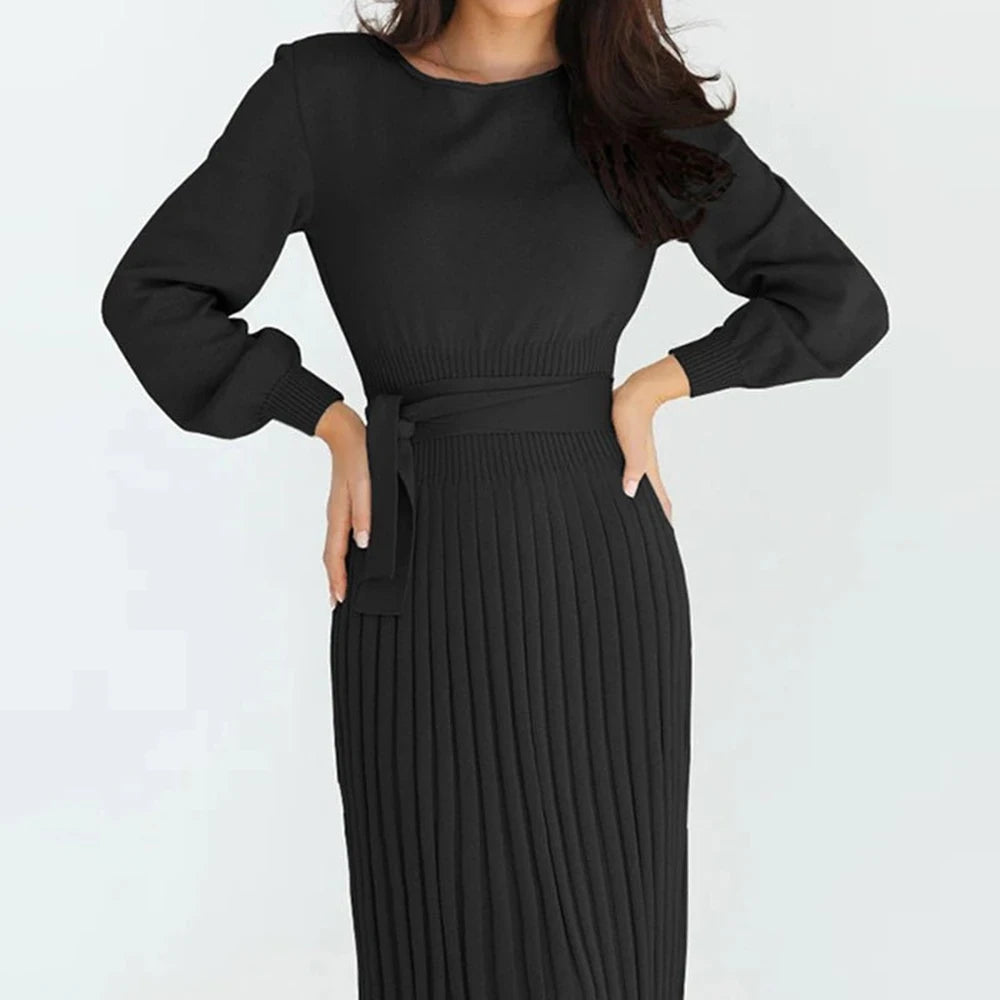 Round Neck Long Sleeve Sweater Dress