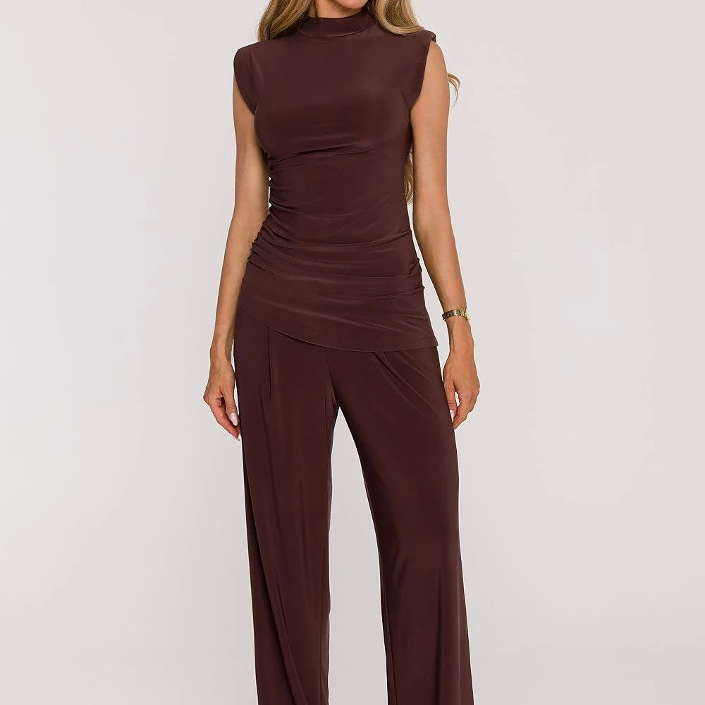 Sleeveless Turtleneck Wide Leg Pants Set